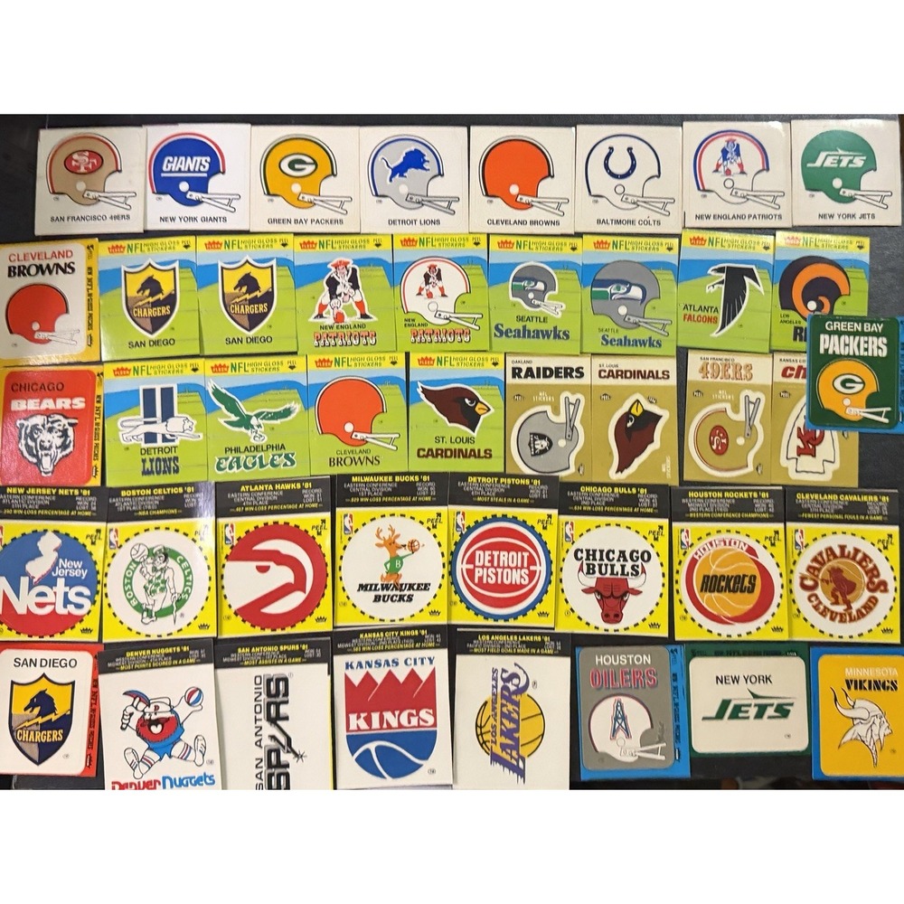 Vintage 1980s NFL NBA Helmet Stickers Trading Cards Lot Sport Collectibles As-Is